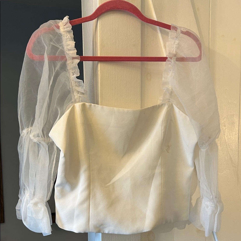 Amanda Uprichard White Sheer Sleeve Blouse